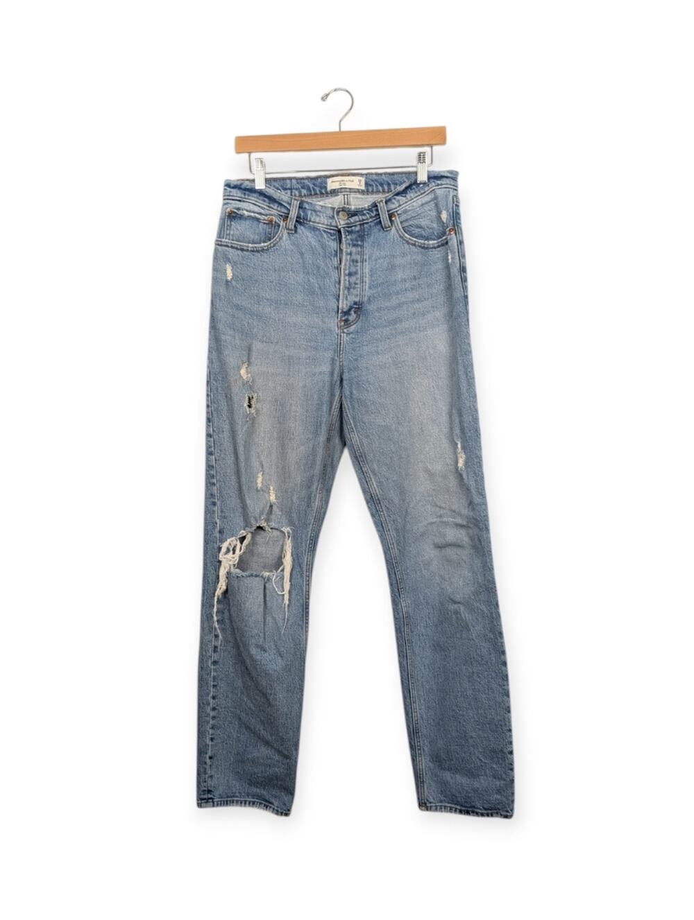 Abercrombie Fitch Dad Jeans 29L Light Wash Distressed High Rise Denim Casual